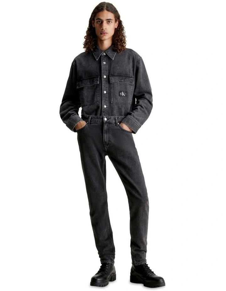 Relaxed Linear Denim Shirt in Black