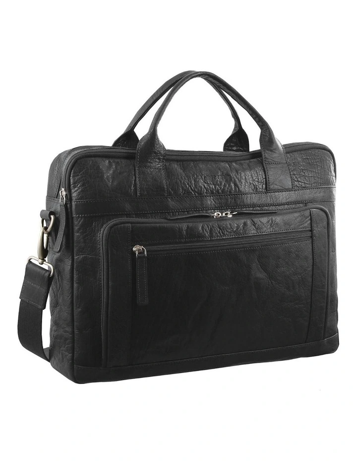 Rustic Leather Laptop Business Bag in Black