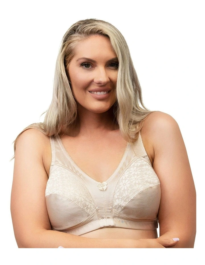 Firm Control Wirefree Bra with Lace Plus Size in Light Beige