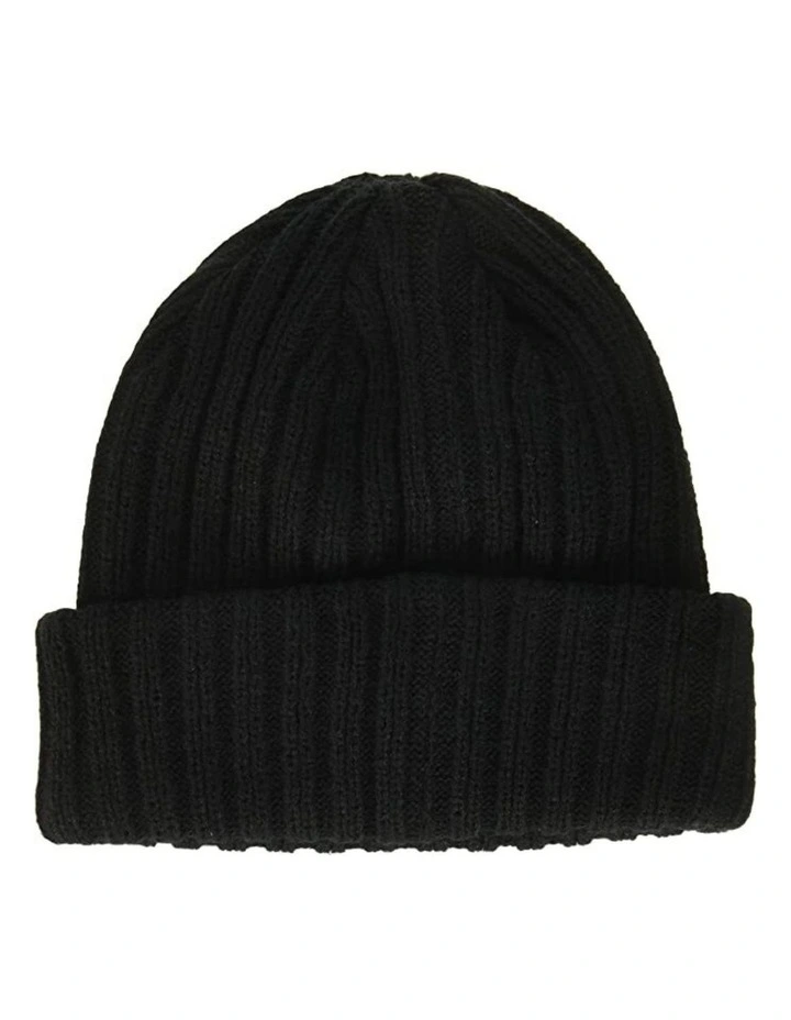 Rib Watch Beanie Hat in Black