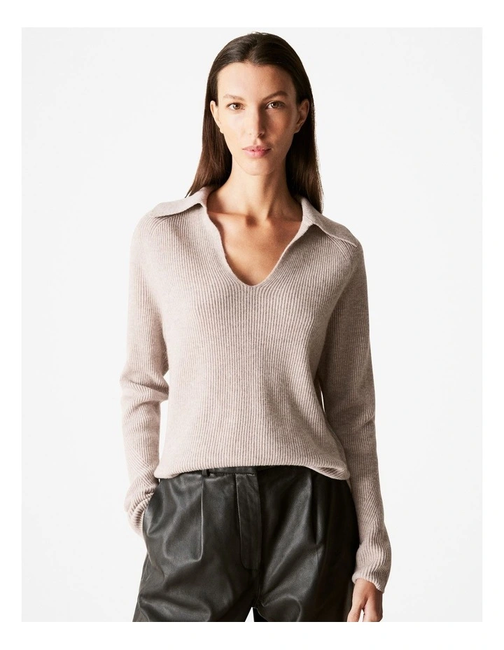 Merino Cashmere Collared Knit in Light Grey