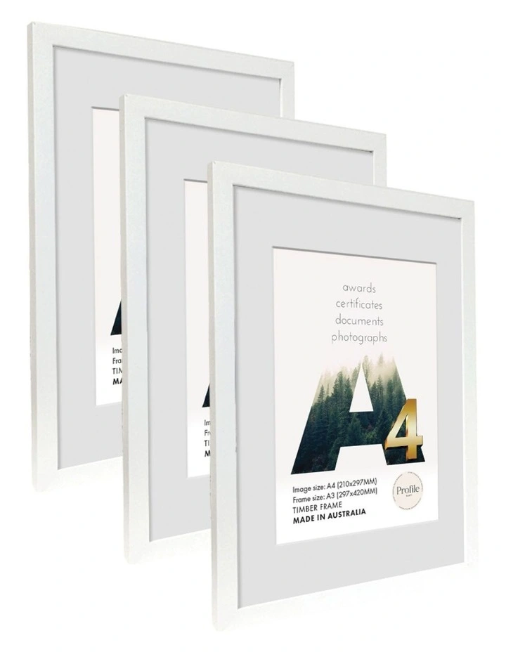 Australia Made Certificate Photo Frame A3/A4 (3 Pack) in White