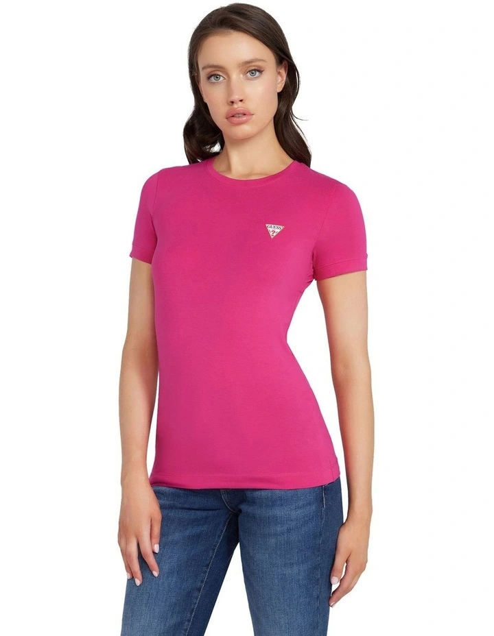 Short Sleeve Crew Neck Mini Triangle Tee in Pink Punch