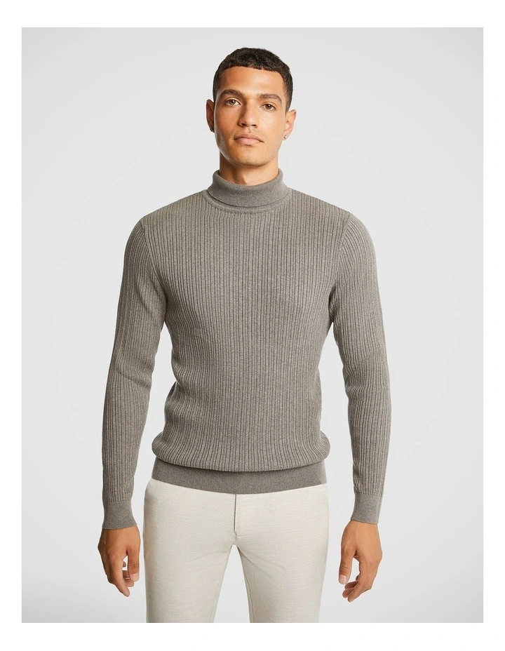 Logan Textured Roll Neck Sweater in Chocolate