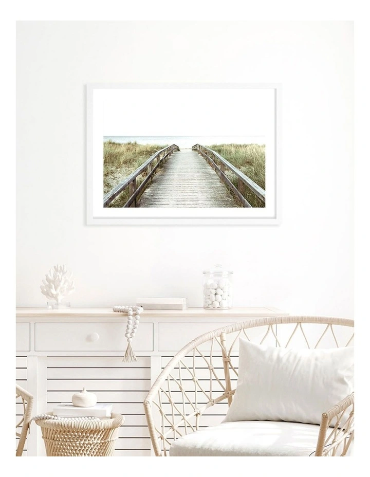 Australian Made Wooden Beach Path Art Print A2 in White Frame