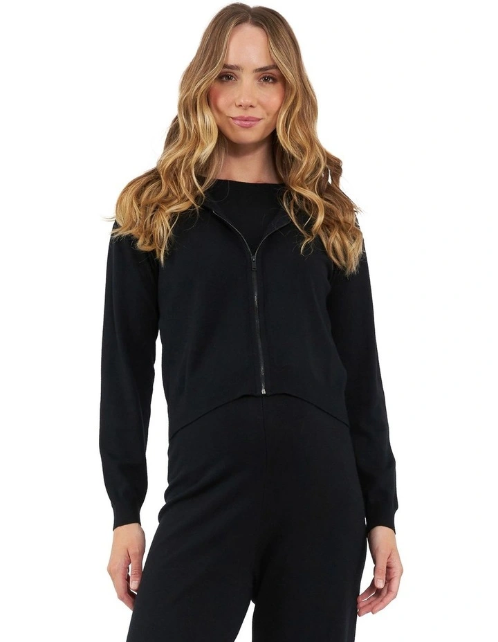 Reese Nursing Knit Hoodie in Black