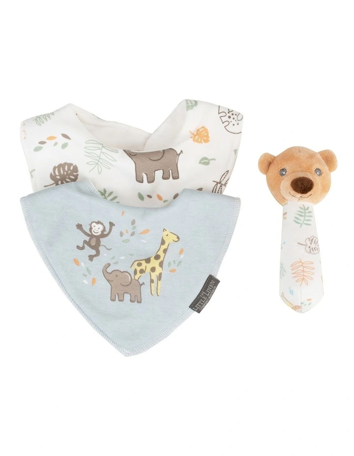Rattle & Bib Set in Safari Bear