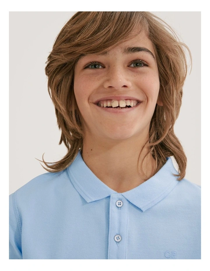 Organically Grown Cotton Polo Shirt in Pale Blue