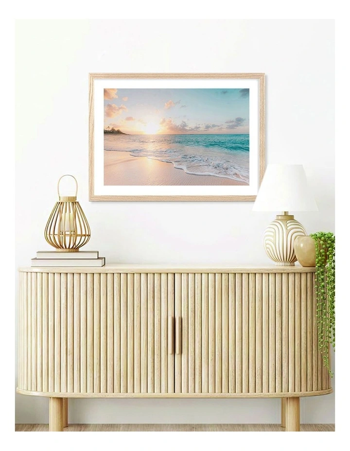 Australian Made Beach Sunrise Art Print A2 in Natural Frame