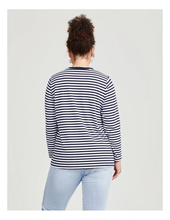 Cotton Sequin Star Stripe Top in Navy/White