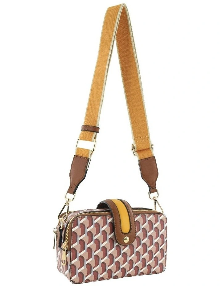 Geometric Cross-Body Bag with Webbing Strap in Brown
