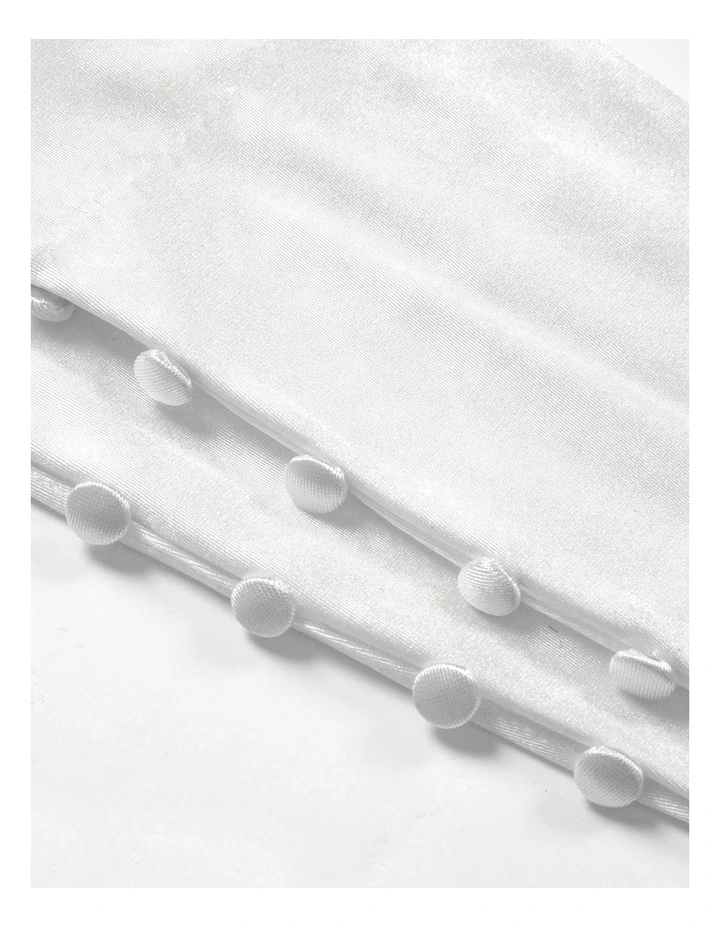 Satin Elbow Length Gloves with Button Trim in White