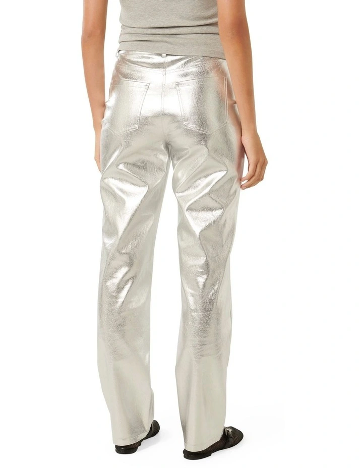 Maci Vegan Leather Straight Leg Pants in Silver