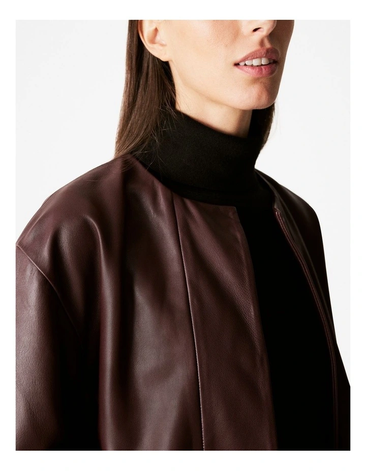 Leather Pocketed Classic Coat in Pinot Noir