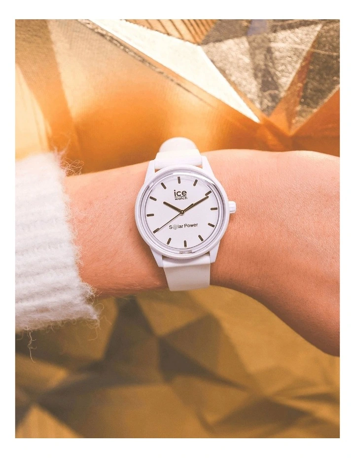 Solar Power Gold Small White Silicone Solar Watch