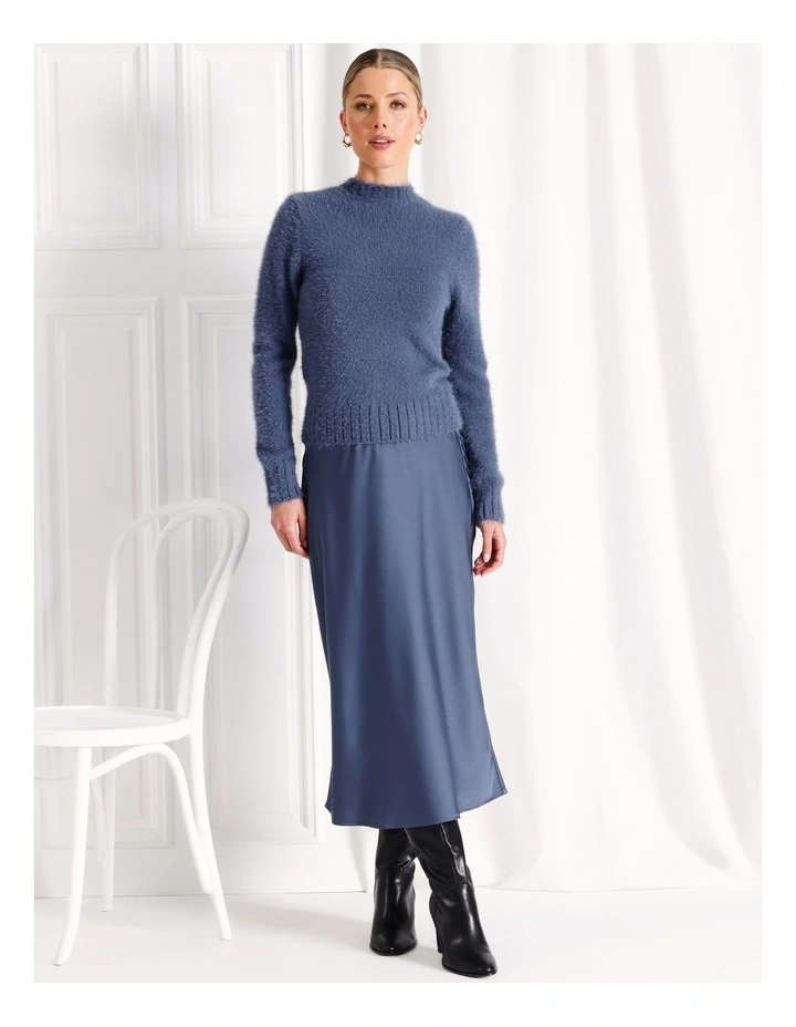 Recycled Blend Satin Slip Skirt in Blue