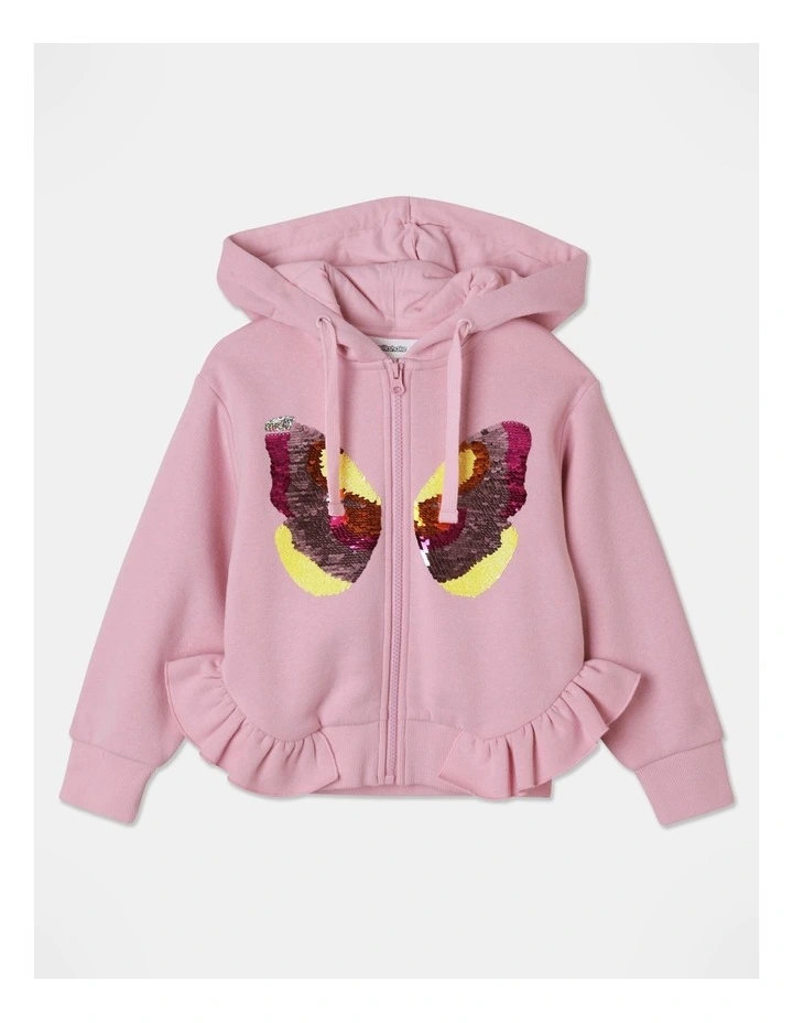Flip Sequin Zip Through Hoodie in Pink