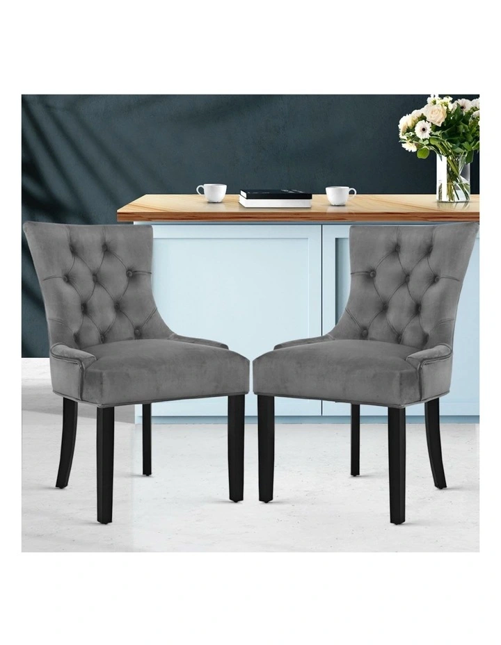 Dining Chairs Velvet French Provincial Set of 2 in Grey