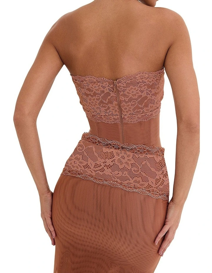 Lace Strapless Corset in Brown
