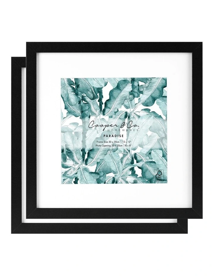 Premium Paradise Photo Frames 30x30cm Matt to 20x20cm Set Of 2 in Black