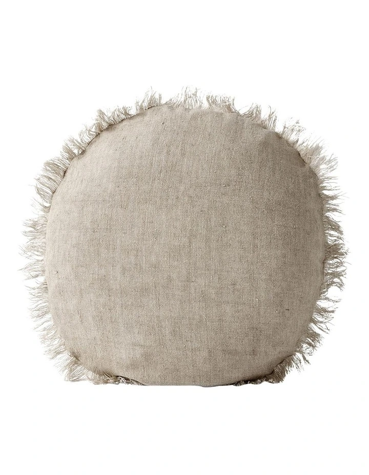 Vintage Linen Fringe 55cm Round Cushion in Natural