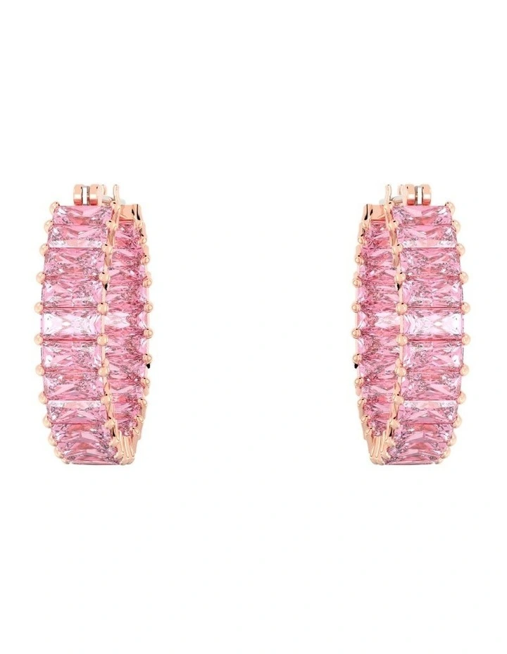 Matrix Hoop Earrings Baguette Cut Rose Gold-Tone Plated in Pink