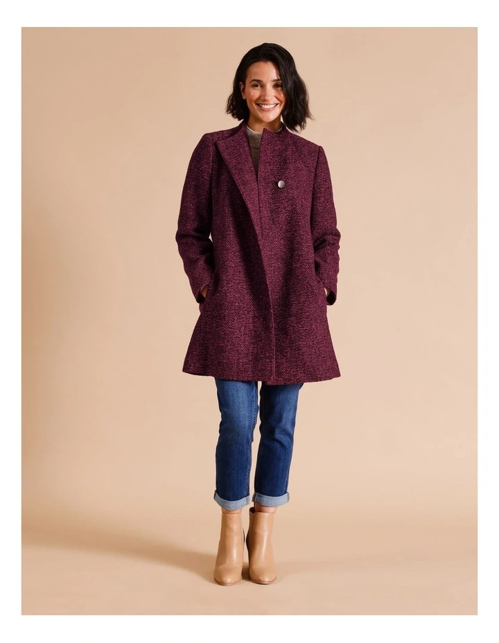Lined Streamline Seamed Coat In Wine Texture