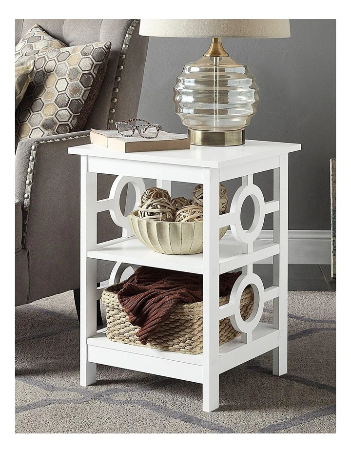 Omega 2 Shelf End Table in White