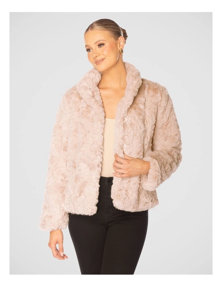 Evianna Faux Fur Jacket in Beige