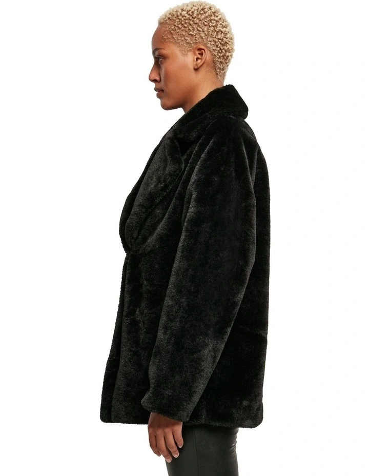Lapel Teddy Jacket in Black