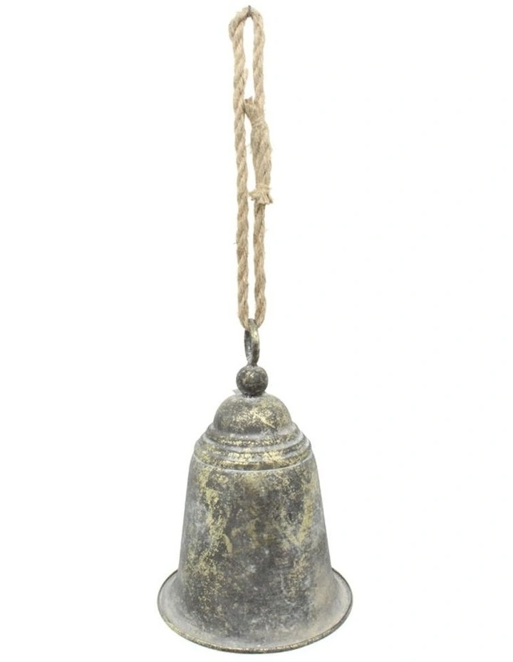 Large Hanging Bell with Rope in Rust