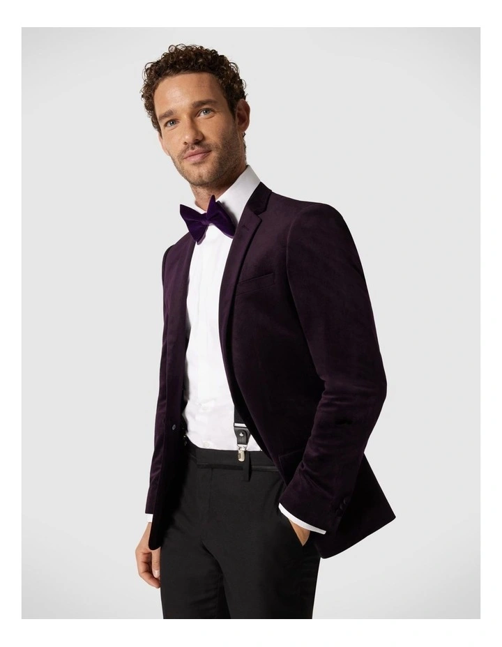 Slim Fit Velvet Tuxedo Jacket in Grape
