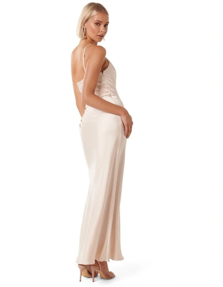Kelly One Shoulder Satin Maxi Dress in Ivory