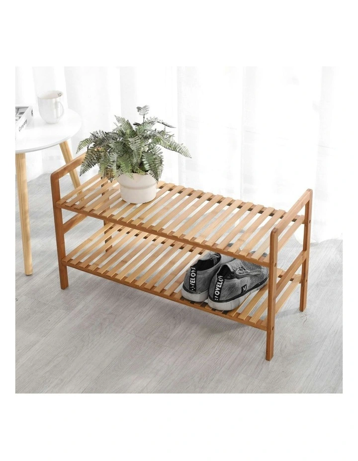 2-Tier Essential Natural Bamboo Shoe Rack 70x27x40cm in Light Brown