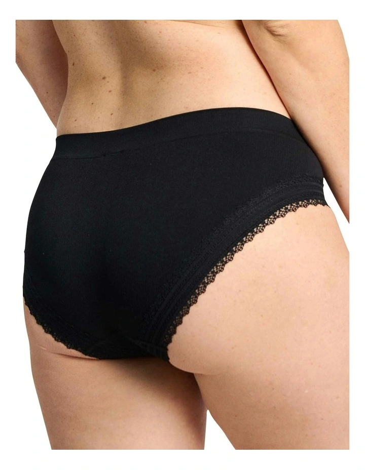 Agathe Ribbed Lace Trim Classic Brief in Black