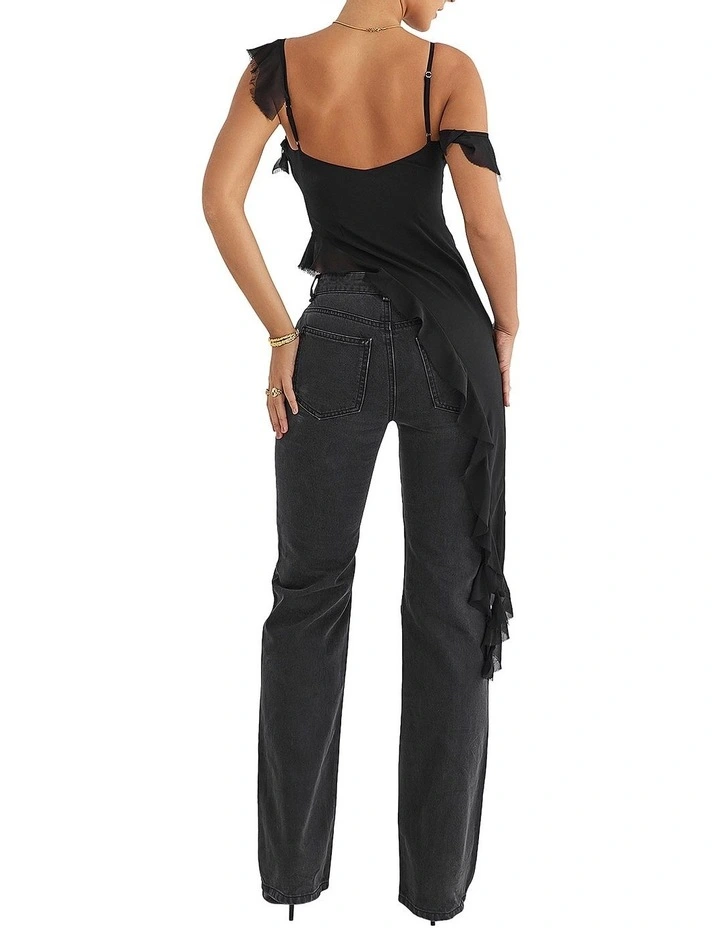 Asymmetric Ruffle Top in Black