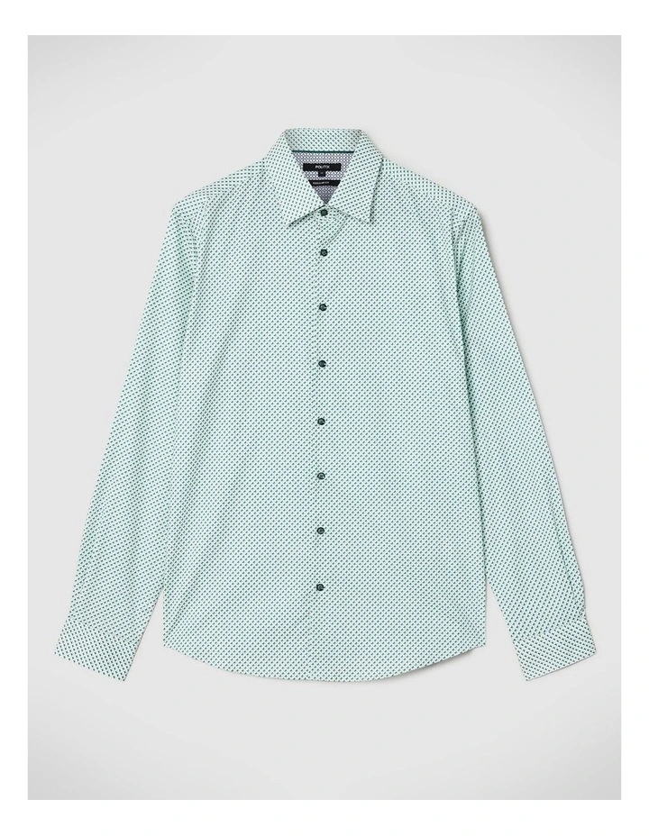 Regular Fit Geometric Long Sleeve Dress Shirt in Green