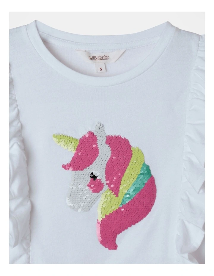 Flip Sequin Unicorn Top in White