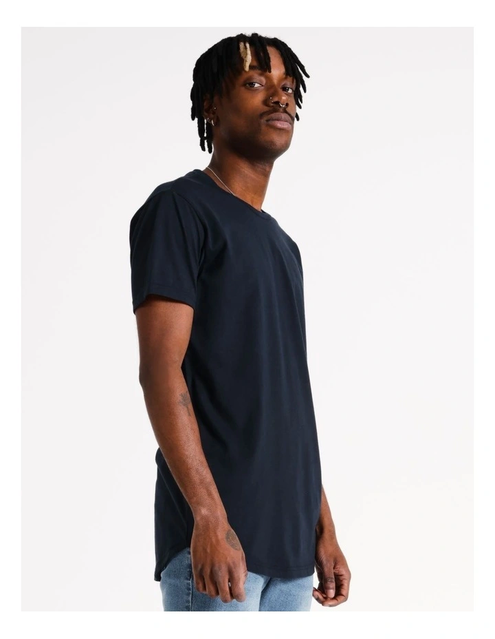 Hadspen Drop Shoulder Curved Tee in Navy