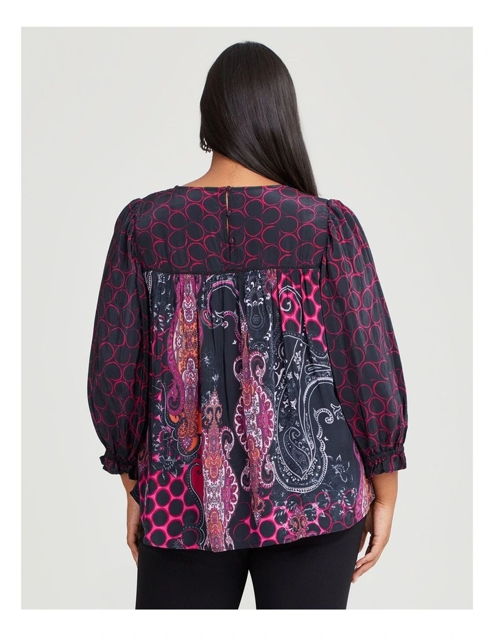 Natural Rosita Top in Magenta Print