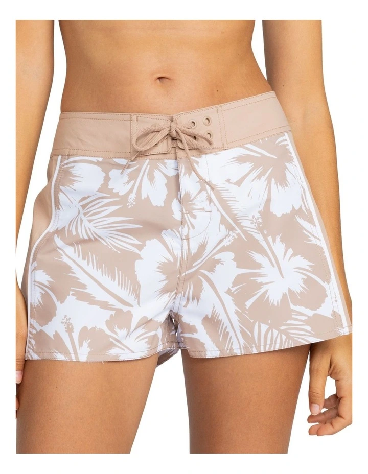 Fashion 2 Board Shorts in Warm Taupe Happy Hibiscus