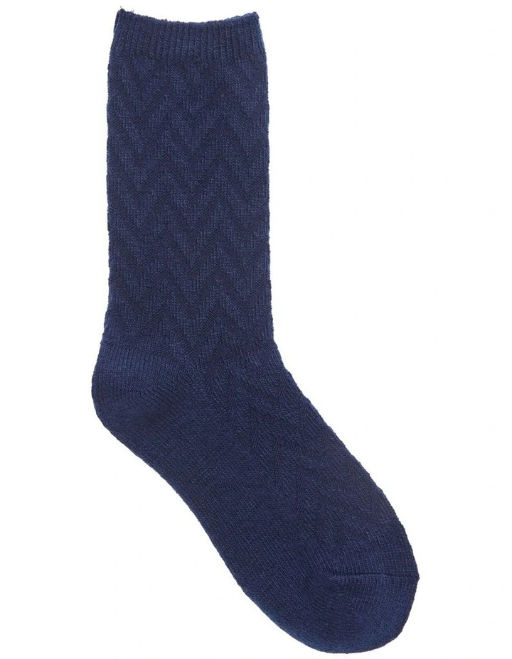 Winter Warm Chevron Crew Socks 1 Pair in French Navy