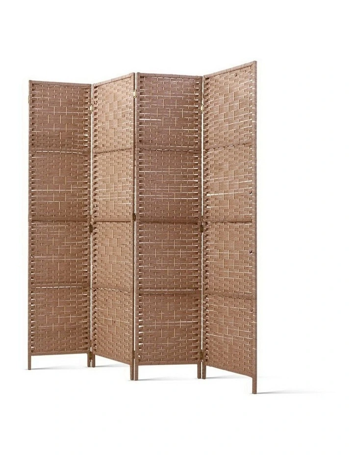 4 Panel Room Divider Screen 163x170cm in Woven Natural