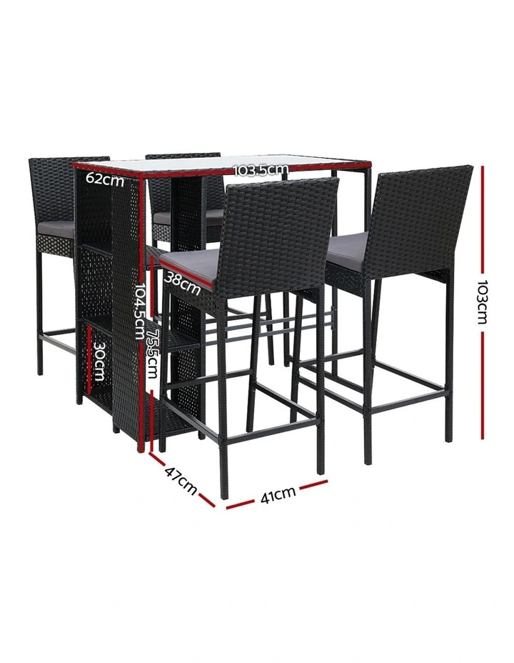 Outdoor Bar Set Table Stools Furniture Wicker 5PCS