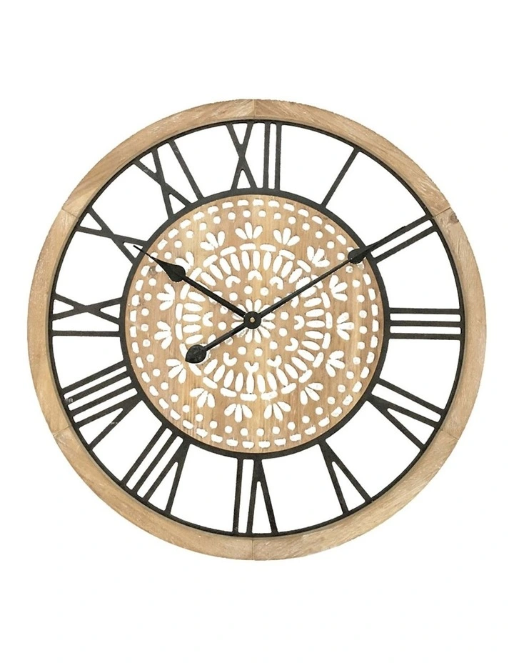 Carved Industro-Hamptons XL Wall Clock in Brown