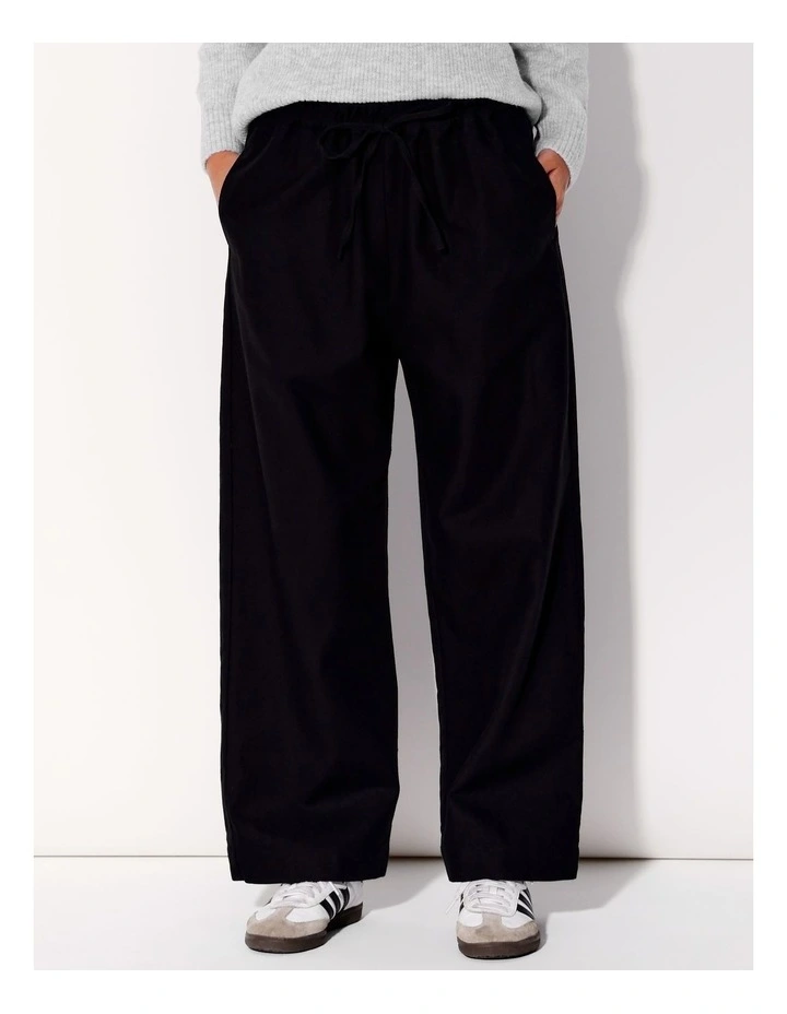Paperbag Wide Leg Drill Pant in Black