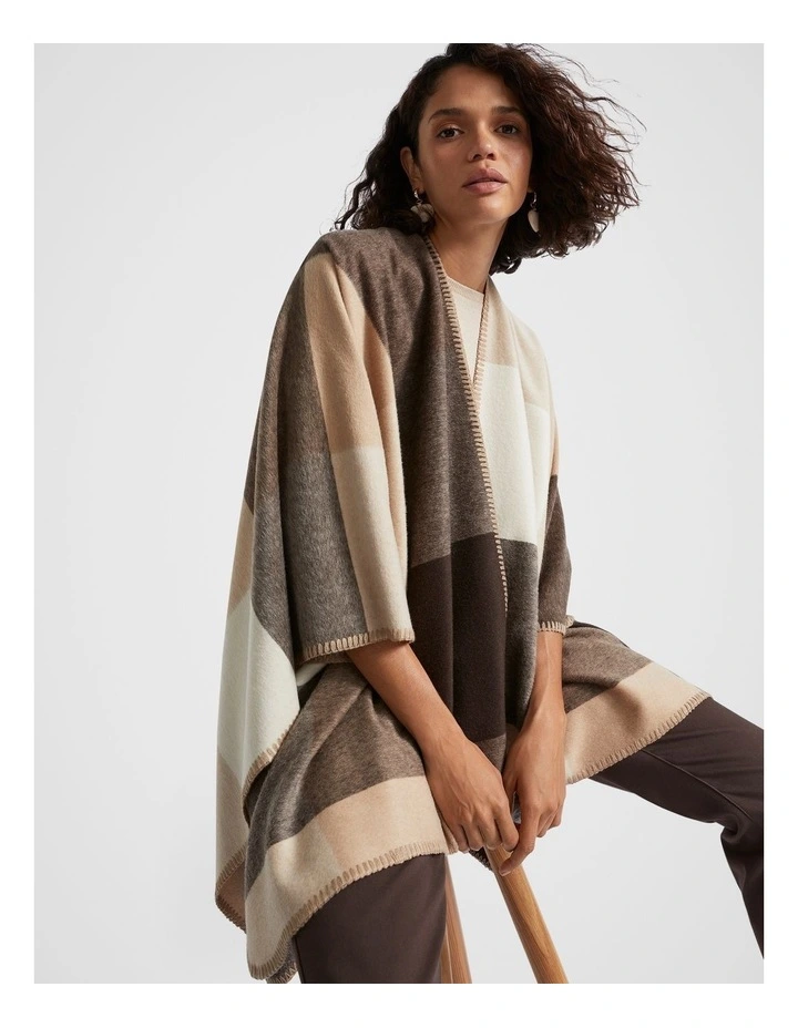 Blanket Stitch Poncho in Espresso Multi