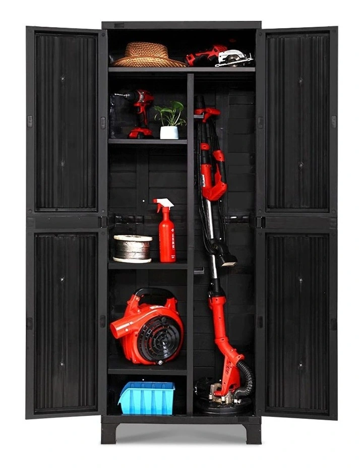 173cm Outdoor Storage Cabinet Box Lockable Cupboard Sheds Garage Adjustable Black