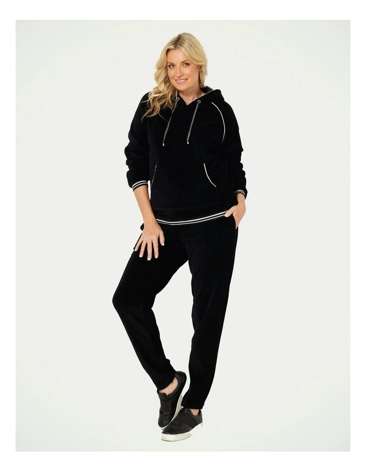 Maxwell Rib Velour Hoodie in Black