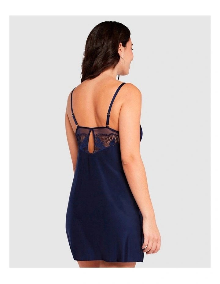 Charmante V-neck Short Nightie with Lace in Marine Blue